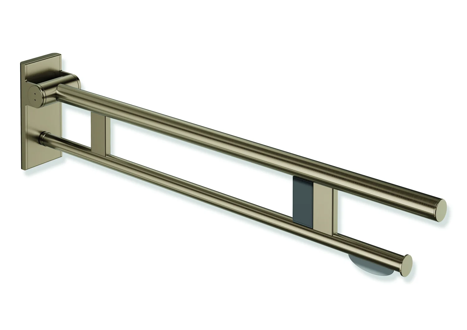 HEWI Stützklappgriff Duo System 900, Design A, Edelstahl PVD bronze gebürstet, Ausladung 900 mm, mit WC-Papierhalter und Funk-Spülauslösung, rechts HEWI Stützklappgriff Duo System 900, Design A, Edelstahl PVD bronze gebürstet, Ausladung 900 mm, mit WC-Papierhalter und Funk-Spülauslösung, rechts