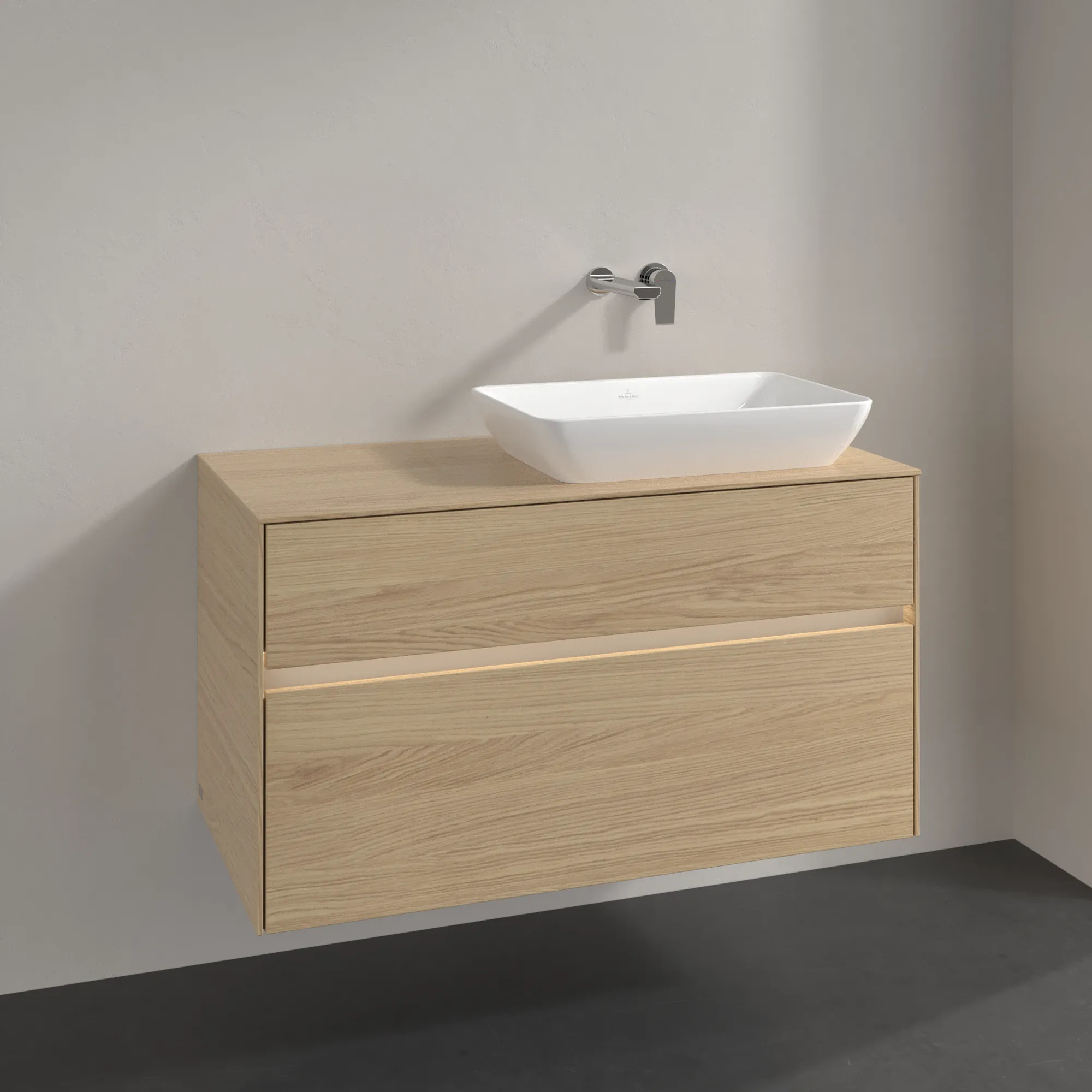 Villeroy & Boch Waschtischunterschrank „Collaro“ 1000 × 548 × 500 mm Nordic Oak, mit Beleuchtung, für Becken rechts