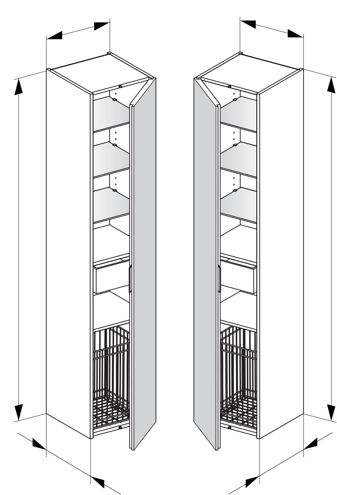 Edition 11 Hochschrank mit Wäschekorb 1-türig, Anschlag rechts 350 x 1700 x 370 mm trüffel/Glas trüffel