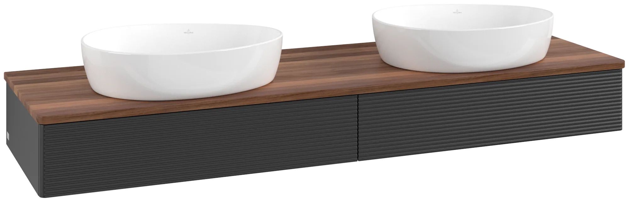 Villeroy & Boch Antao Waschbeckenunterschrank L17_1, 1600x190x500mm, Black Matt Lacquer / Warm Walnut