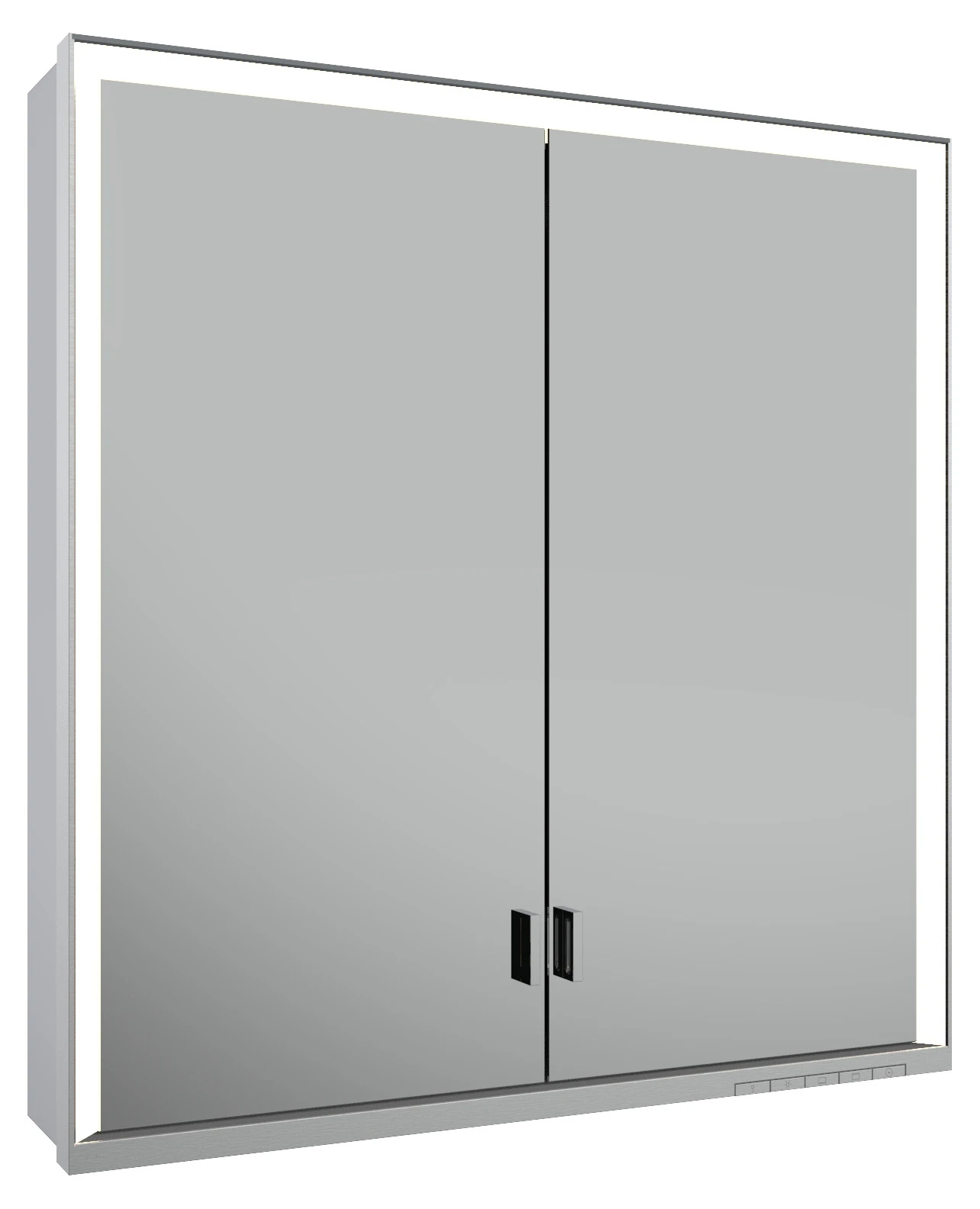 KEUCO Wandvorbau Spiegelschrank mit verdecktem Ablagefach „Royal Lumos“ in Silber (eloxiert), Aufputz, mit Steckdosen 700 × 735 × 165 mm