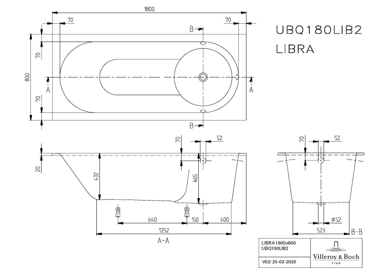 Villeroy & Boch rechteck Badewanne „Libra“ 180 × 80 cm 