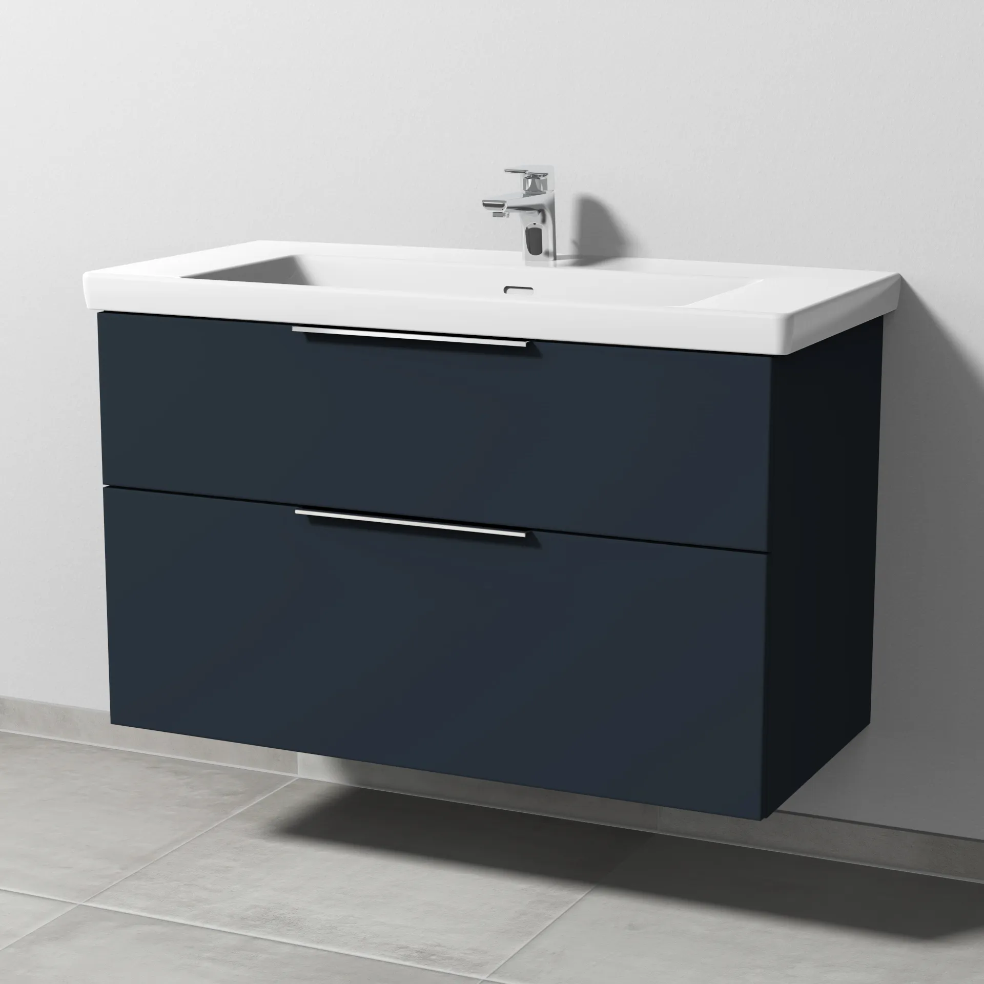 Sanipa Waschtischunterschrank „3way“ 955 × 588 × 462 mm in Marine (matt), mit Hahnlochbohrung, Becken mittig