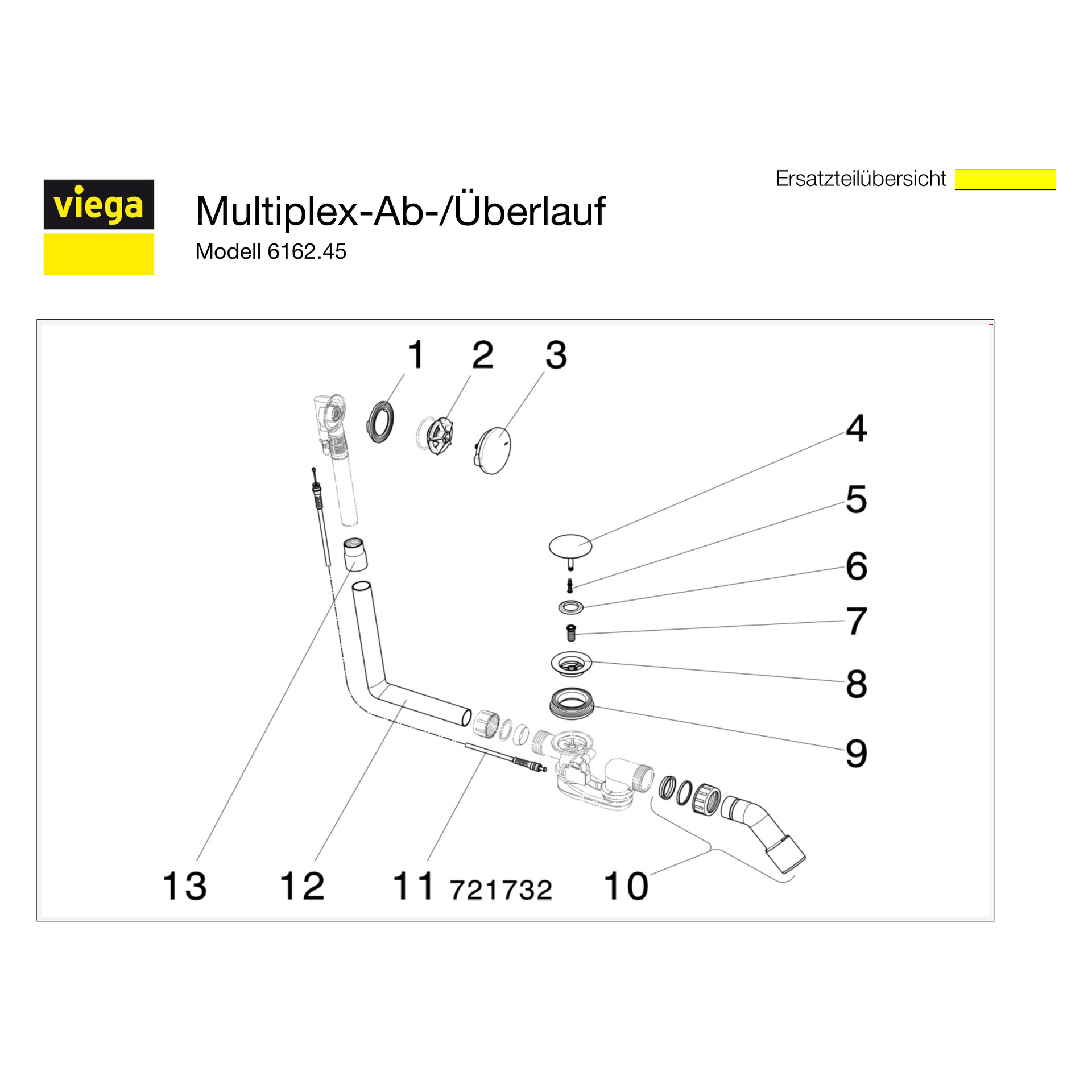 Viega Ab- und Überlaufgarnitur Modell 6162.45 „Multiplex“ für Standardwannen (Ablauf am Fußende)