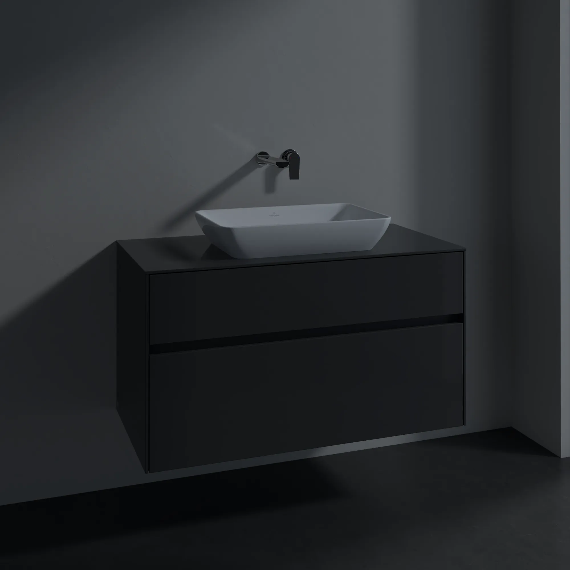 Villeroy & Boch Waschtischunterschrank „Collaro“ 1000 × 548 × 500 mm Glossy Grey, ohne Beleuchtung, für Becken mittig