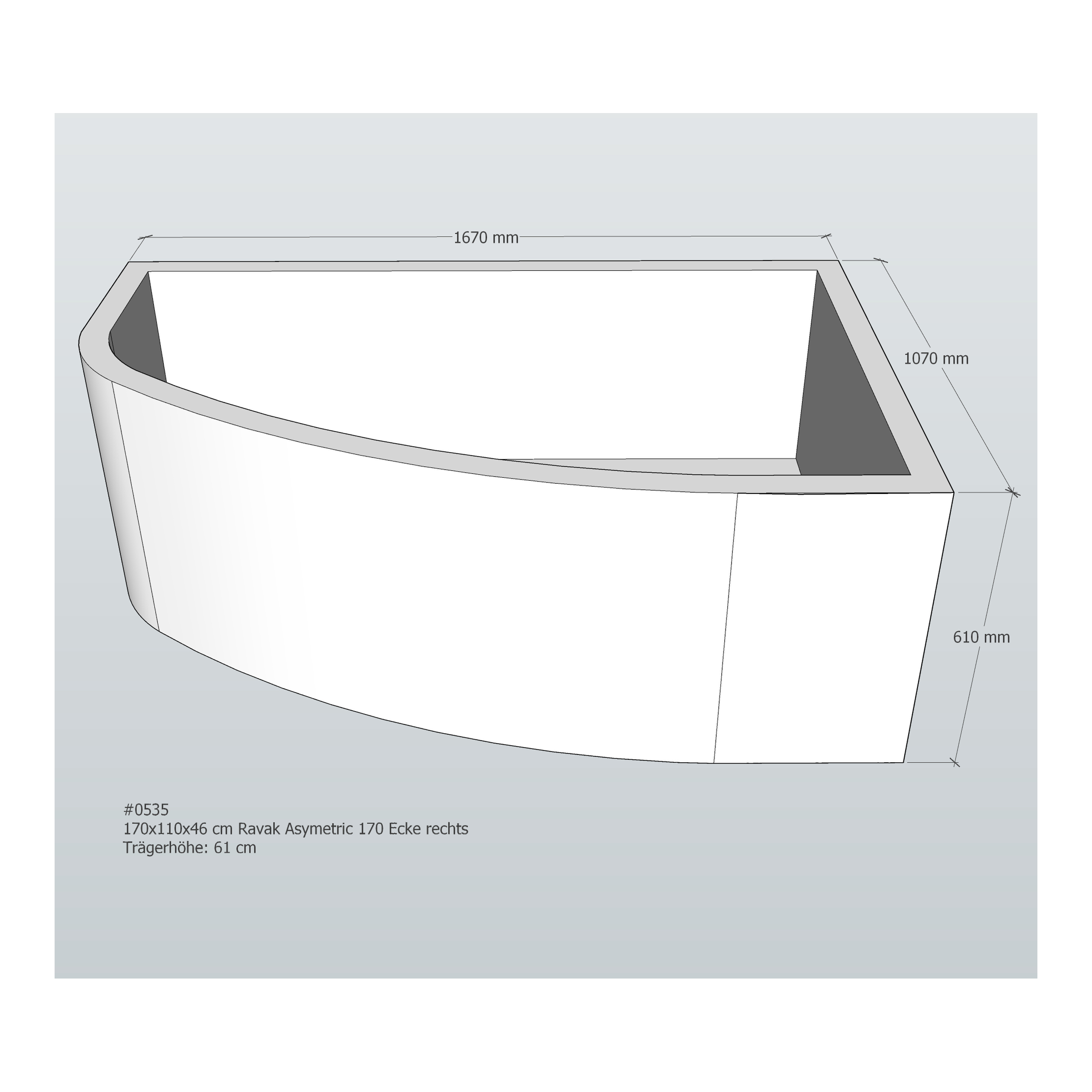 Badewannenträger für Ravak Asymetric 170 rechts 170 × 110 × 46 cm