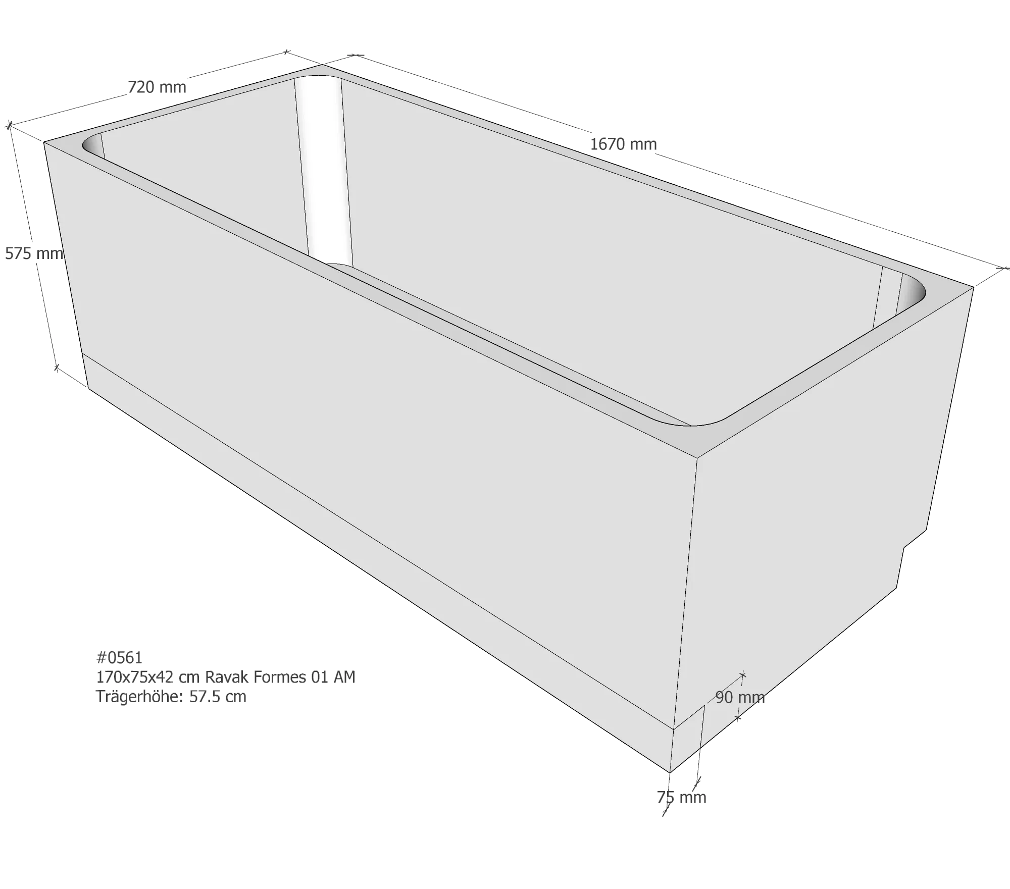 Badewannenträger passend für Ravak Formes 01 /Slim 170 × 75 × 42 cm