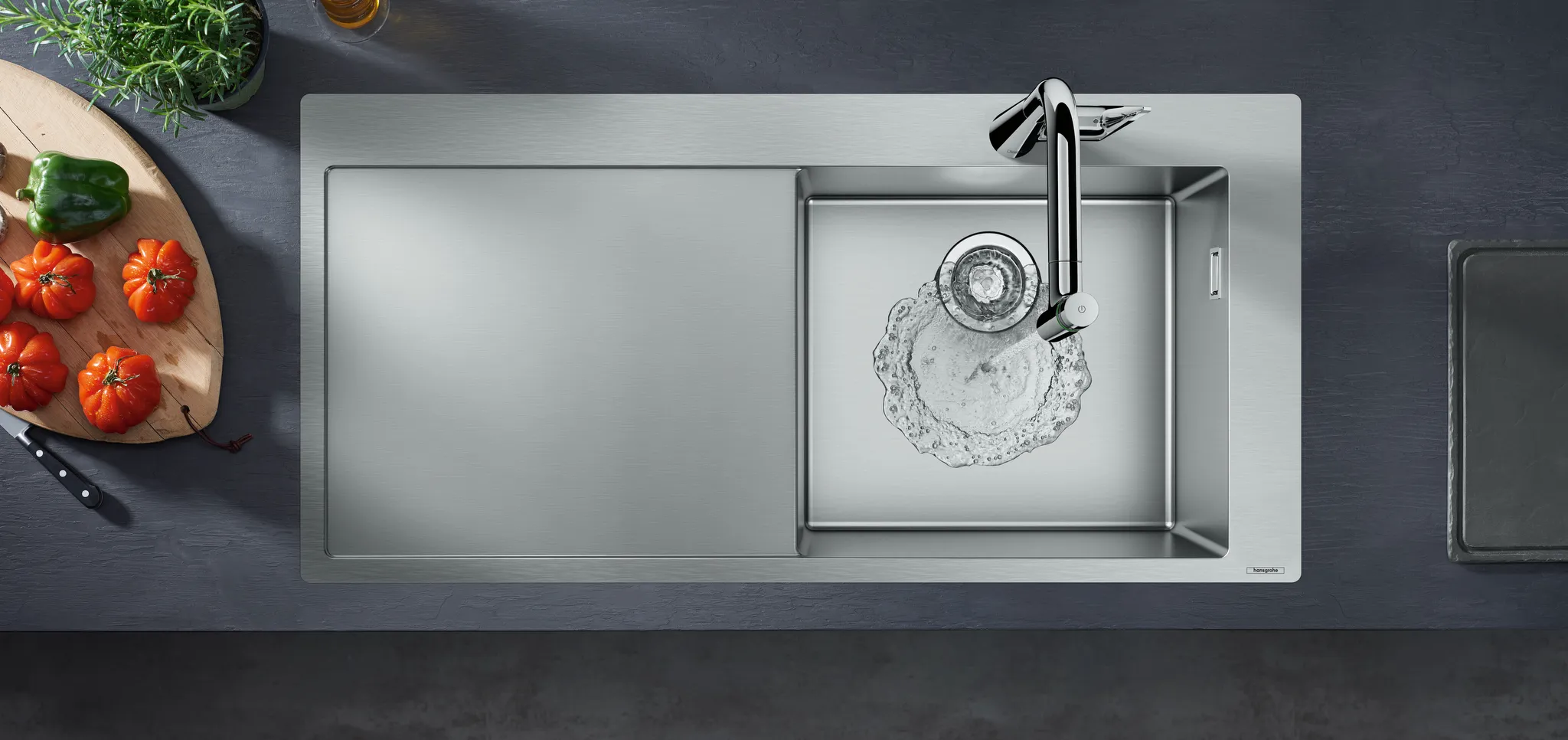 Hansgrohe S71 Spülen Edelstahl, Einbauspüle 450 mit Abtropffläche links