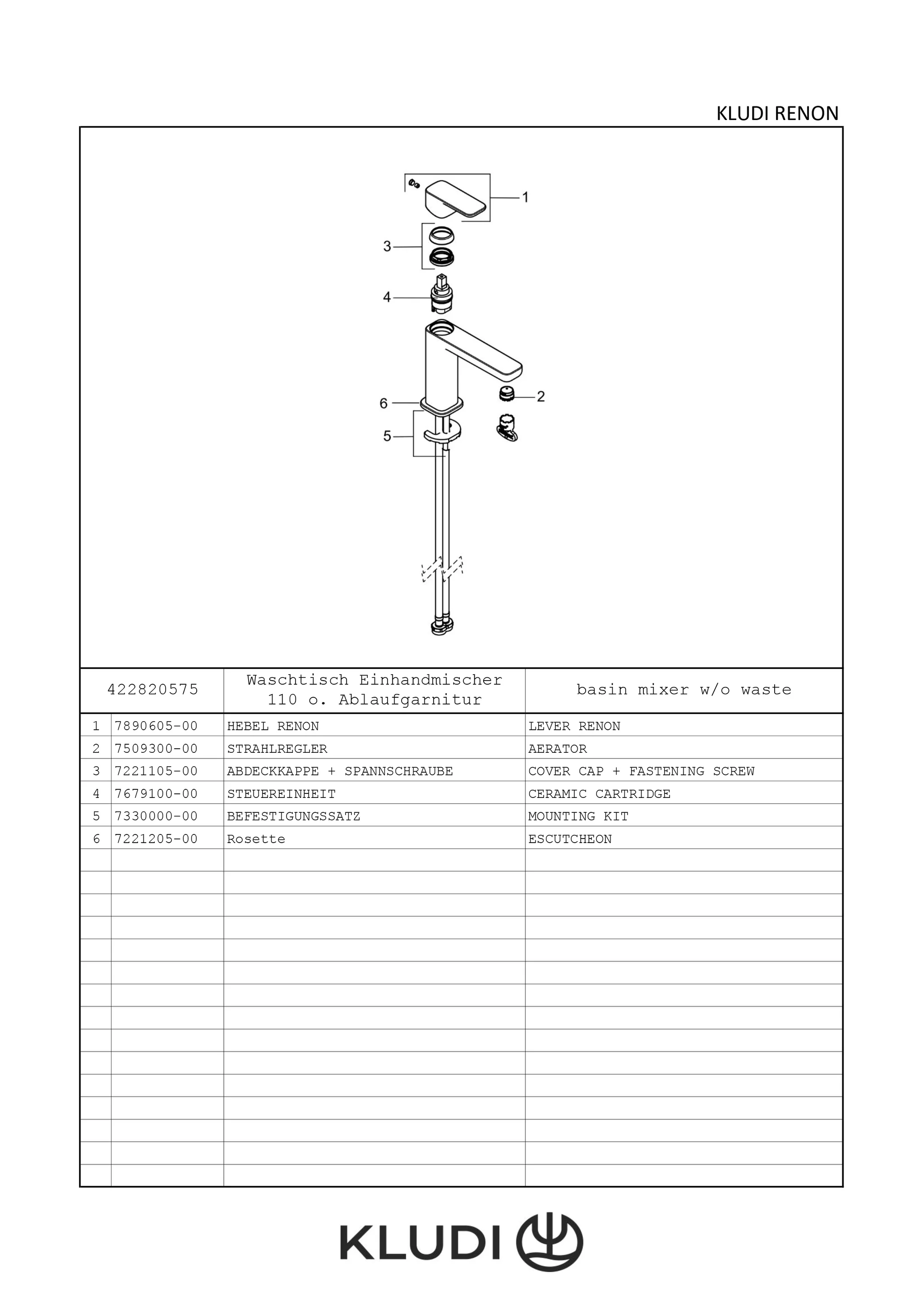 Kludi RENON Waschtisch-Einhandmischer 110 DN 15, chrom, 1-Loch Montage, geschlossener Metallhebel, DVGW-zugelassen Kludi RENON Waschtisch-Einhandmischer 110 DN 15, chrom, 1-Loch Montage, geschlossener Metallhebel, DVGW-zugelassen