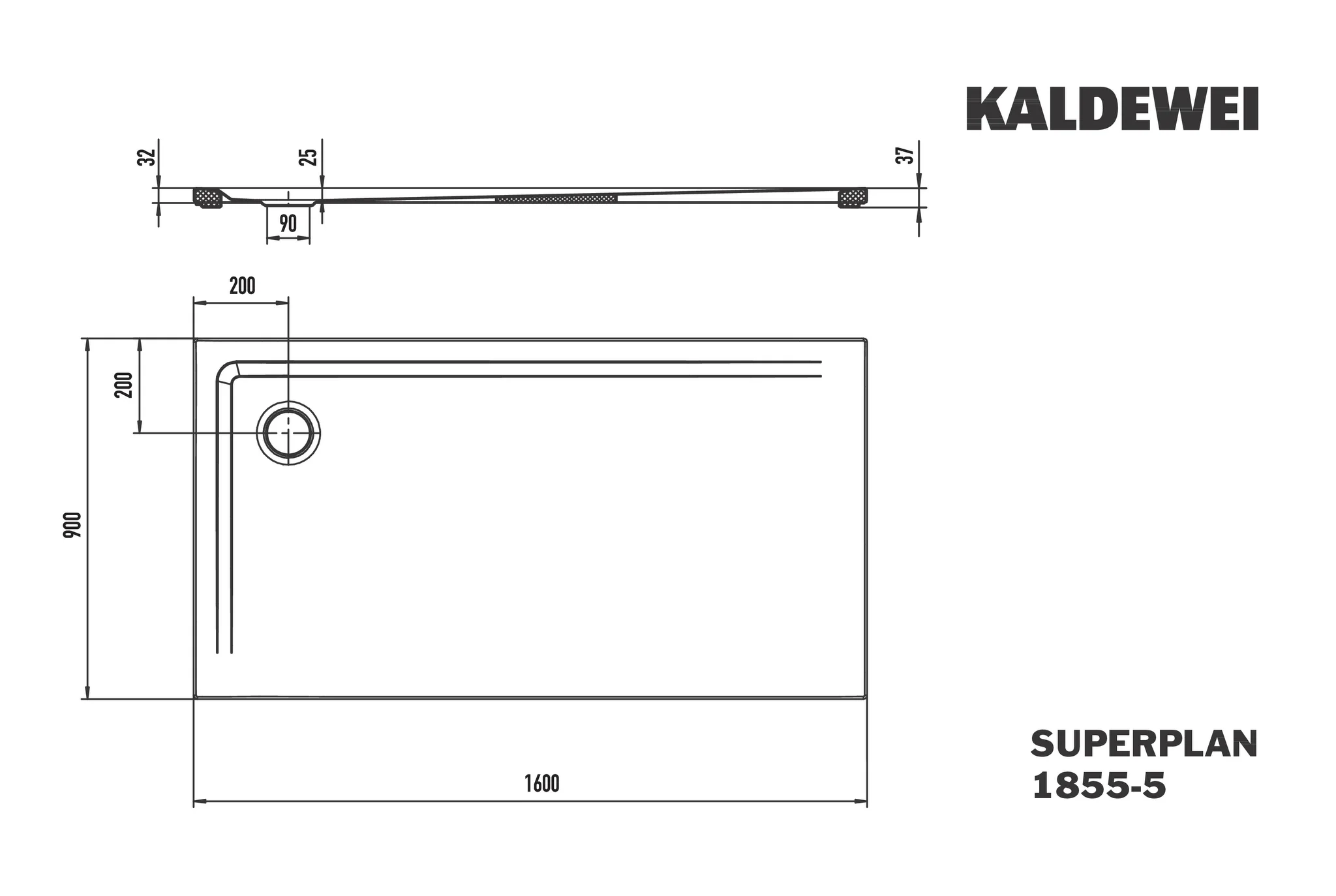 Kaldewei SUPERPLAN Duschfläche extraflach, 900x1600 mm, cool grey 30, Secure Plus, Eckablauf, 25 mm tief Kaldewei SUPERPLAN Duschfläche extraflach, 900x1600 mm, cool grey 30, Secure Plus, Eckablauf, 25 mm tief