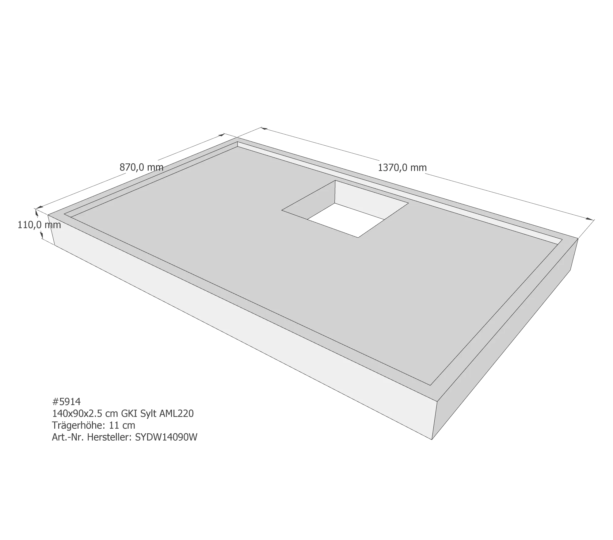 Duschwannenträger für GKI Sylt 140 × 90 × 2,5 cm Duschwannenträger für GKI Sylt 140 × 90 × 2,5 cm