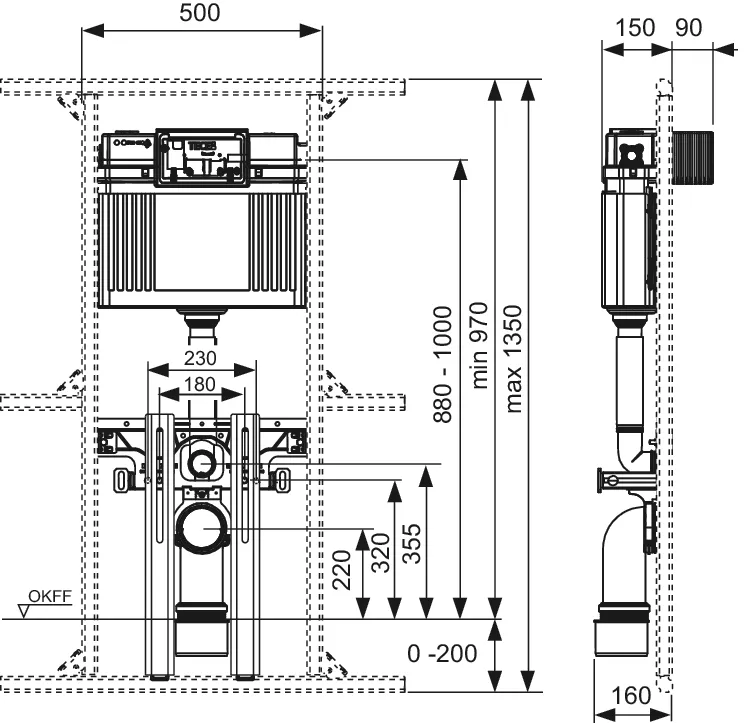 TECEprofil WC-Anschlusseinheit mit Uni-Spülkasten TECEprofil WC-Anschlusseinheit mit Uni-Spülkasten