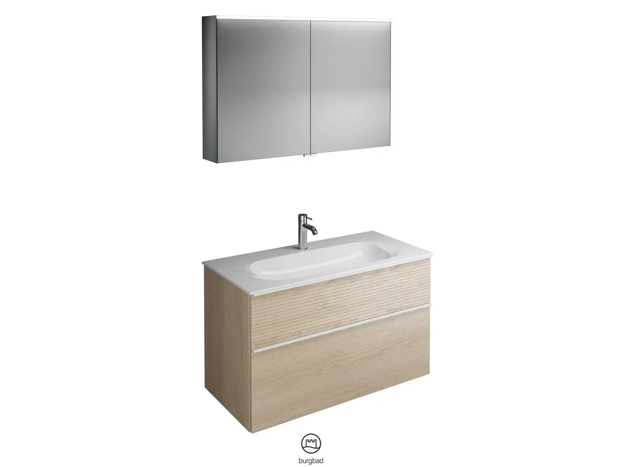 burgbad Badmöbelset „Fiumo“ Griff, Chrom (230 mm), in Eiche Dekor Cashmere