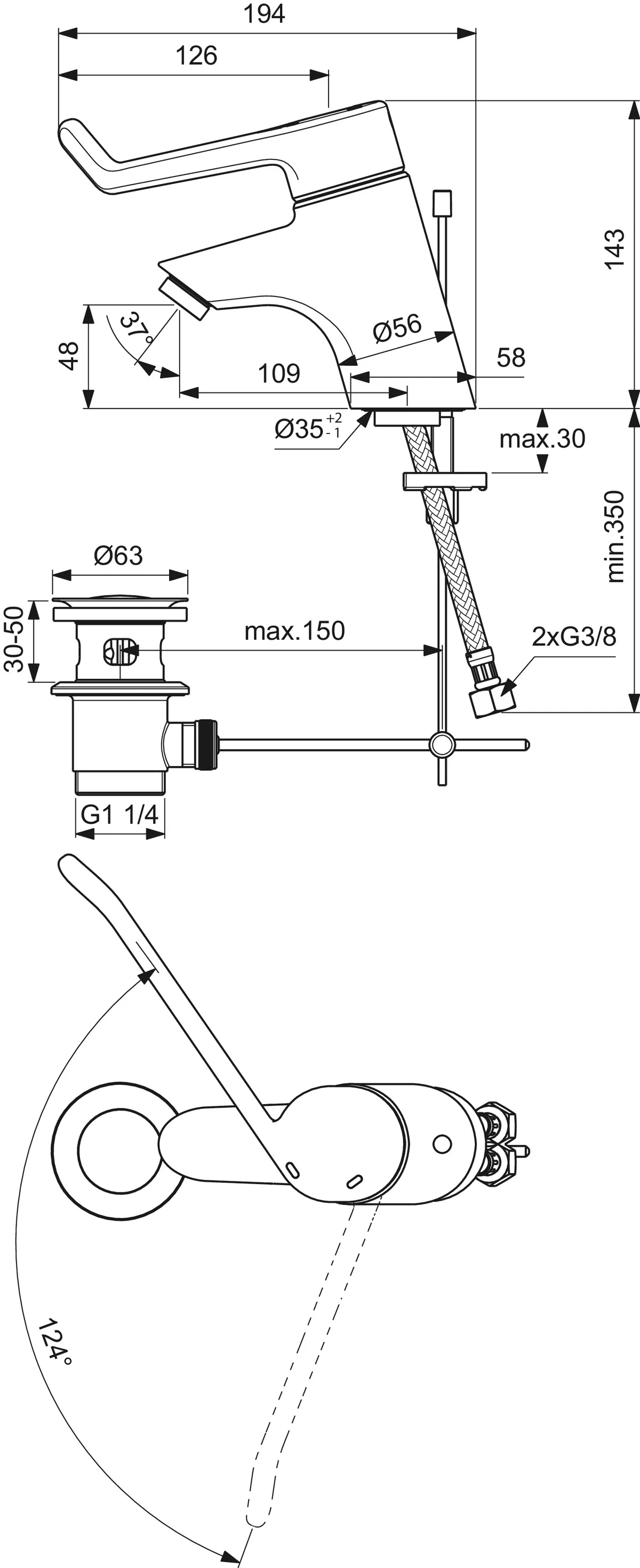 Einhand-Waschtischarmatur „Ceraplus“ Ausladung 109 mm