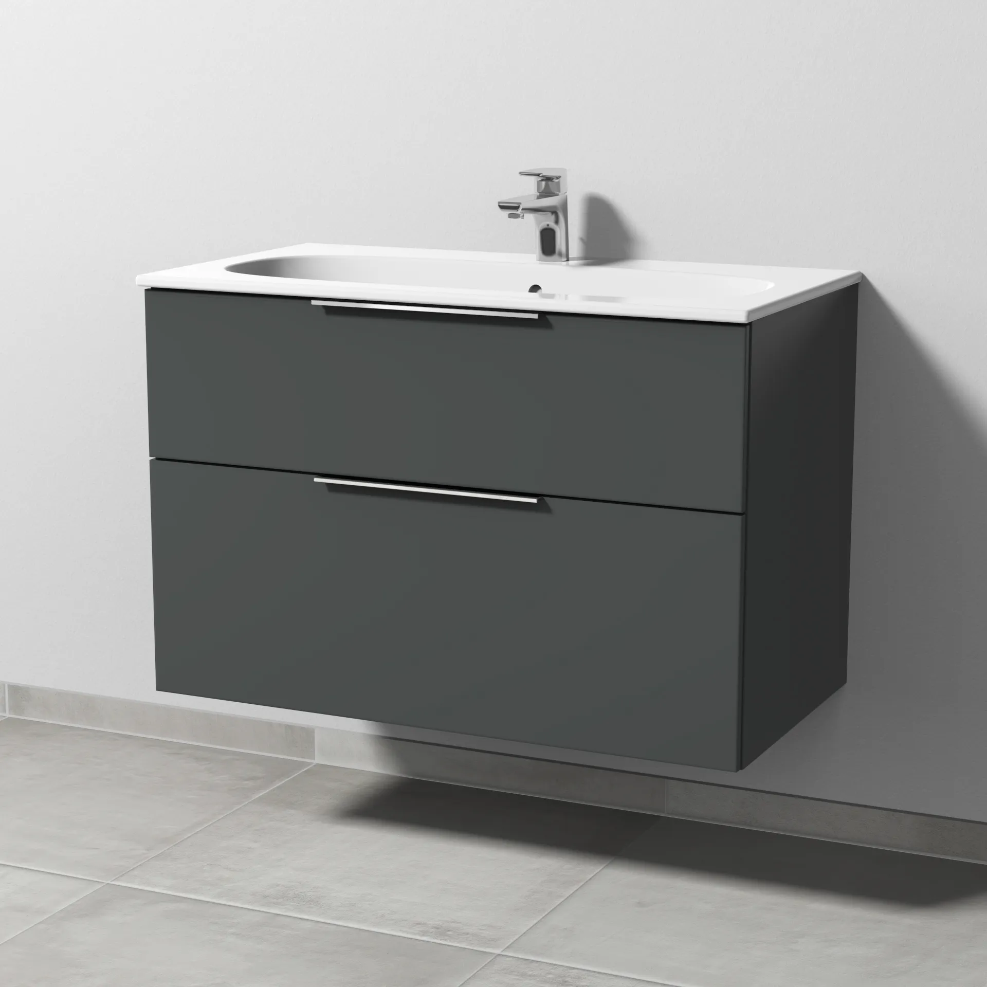 Sanipa Waschtischunterschrank „3way“ passend zu Keramik-Waschtische Acanto Slim von Geberit 880 × 582 × 467 mm in Anthrazit (matt)