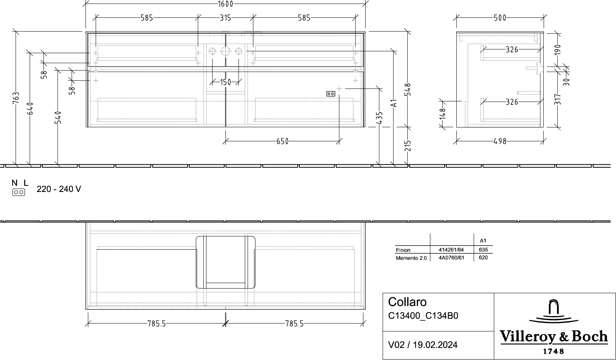 Villeroy & Boch Collaro Waschbeckenunterschrank C134B0, 1600x548x500mm, Graphite Villeroy & Boch Collaro Waschbeckenunterschrank C134B0, 1600x548x500mm, Graphite