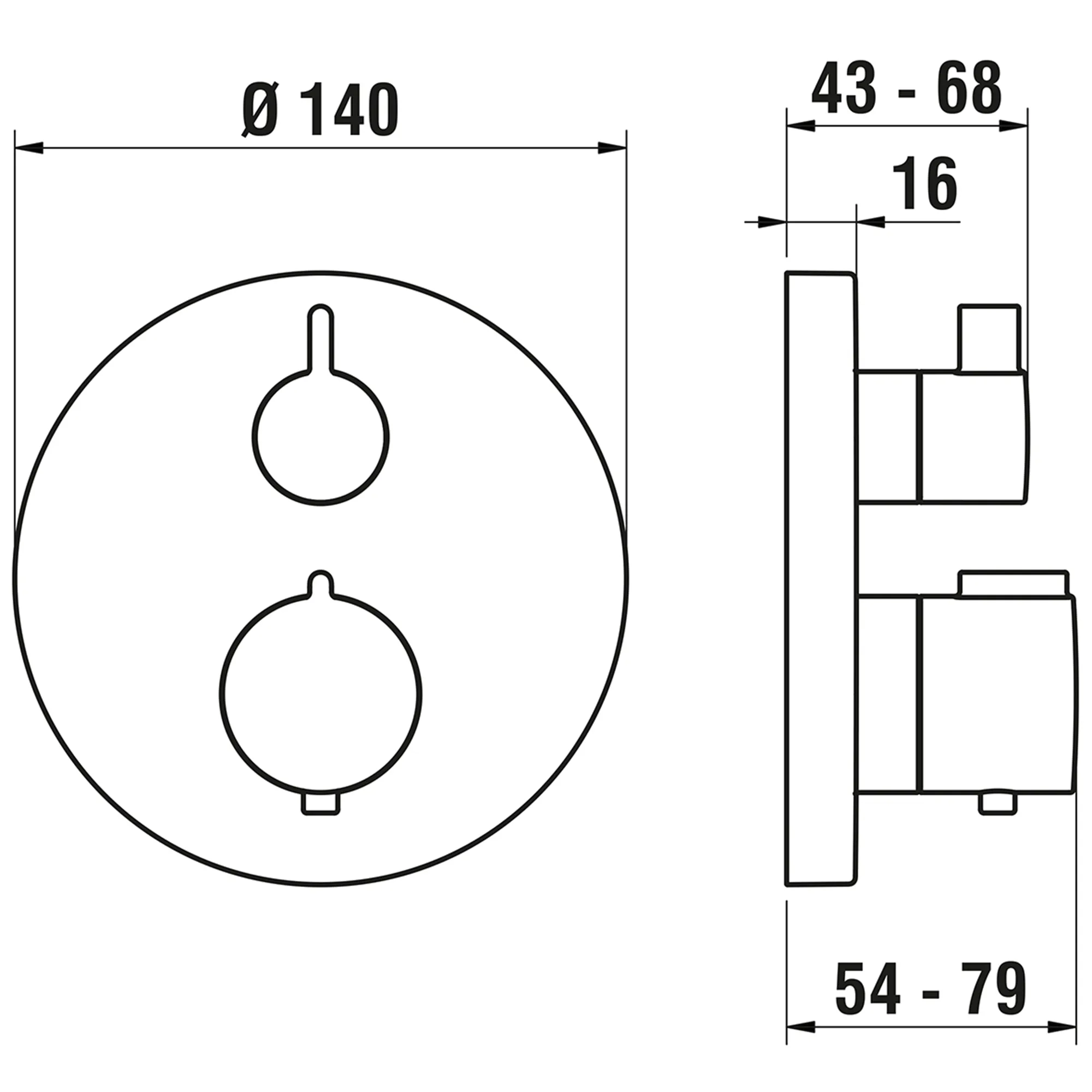 2-Griff-Wannenthermostat, Unterputz, Twintherm zu Simibox Standard und Simibox Light chrom