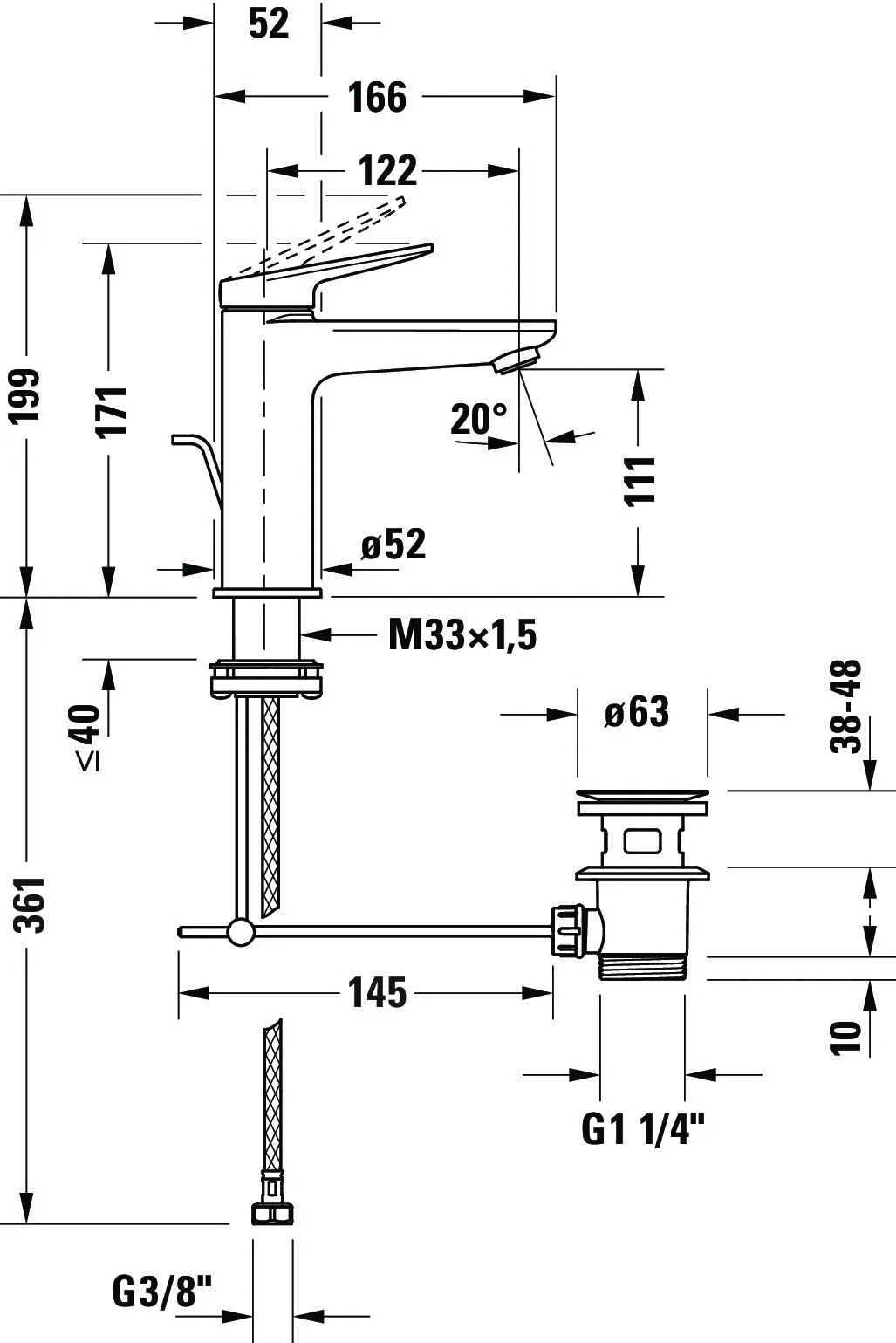 Wave 1H-Wmi M Ablfgar Brz Gebürstet 52x171x166 Ala:122 AnsmSAns:3/8" Sfo EC