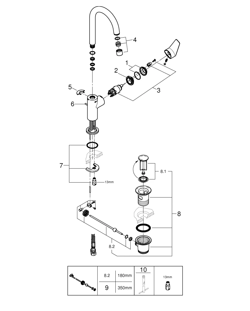 Einhand-Waschtischbatterie BauEdge 23760_1, L-Size, Einlochmontage, mit Temperaturbegrenze, EcoJoy Mousseur 5,7 l/min, schwenkbarer Rohrauslauf, Zugstangen-Ablaufgarnitur aus Kunststoff 1 1/4″, chrom
