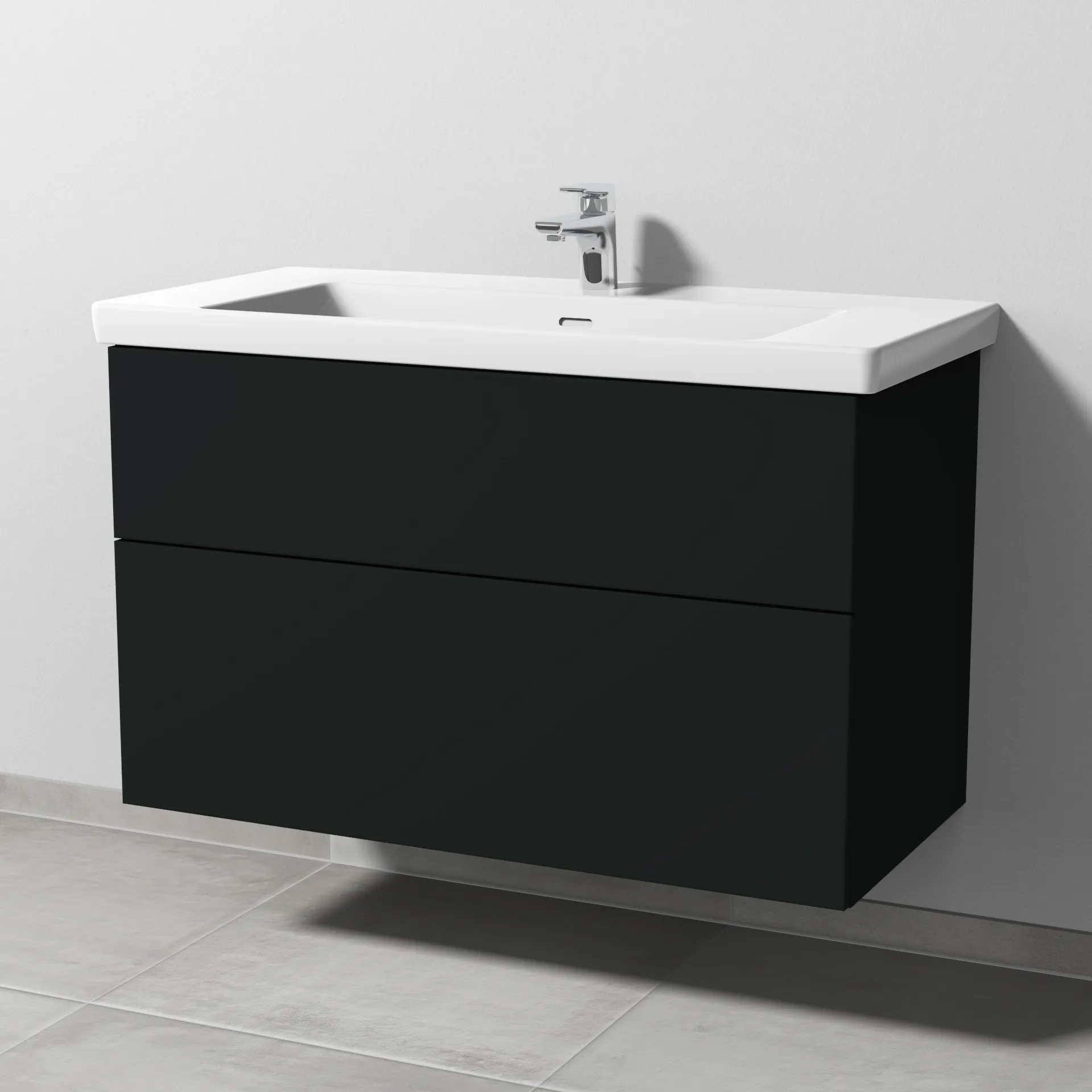 Sanipa Waschtischunterschrank „3way“ 955 × 588 × 462 mm in Vulkan (matt), mit Hahnlochbohrung, Becken mittig Sanipa Waschtischunterschrank „3way“ 955 × 588 × 462 mm in Vulkan (matt), mit Hahnlochbohrung, Becken mittig