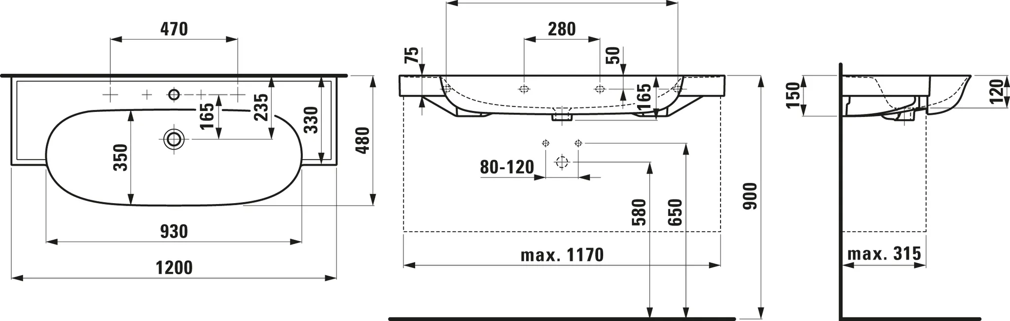 Waschtisch THE NEW CLASSIC 480x1200x165 1 Hahnloch mit Überlauf weiß Waschtisch THE NEW CLASSIC 480x1200x165 1 Hahnloch mit Überlauf weiß