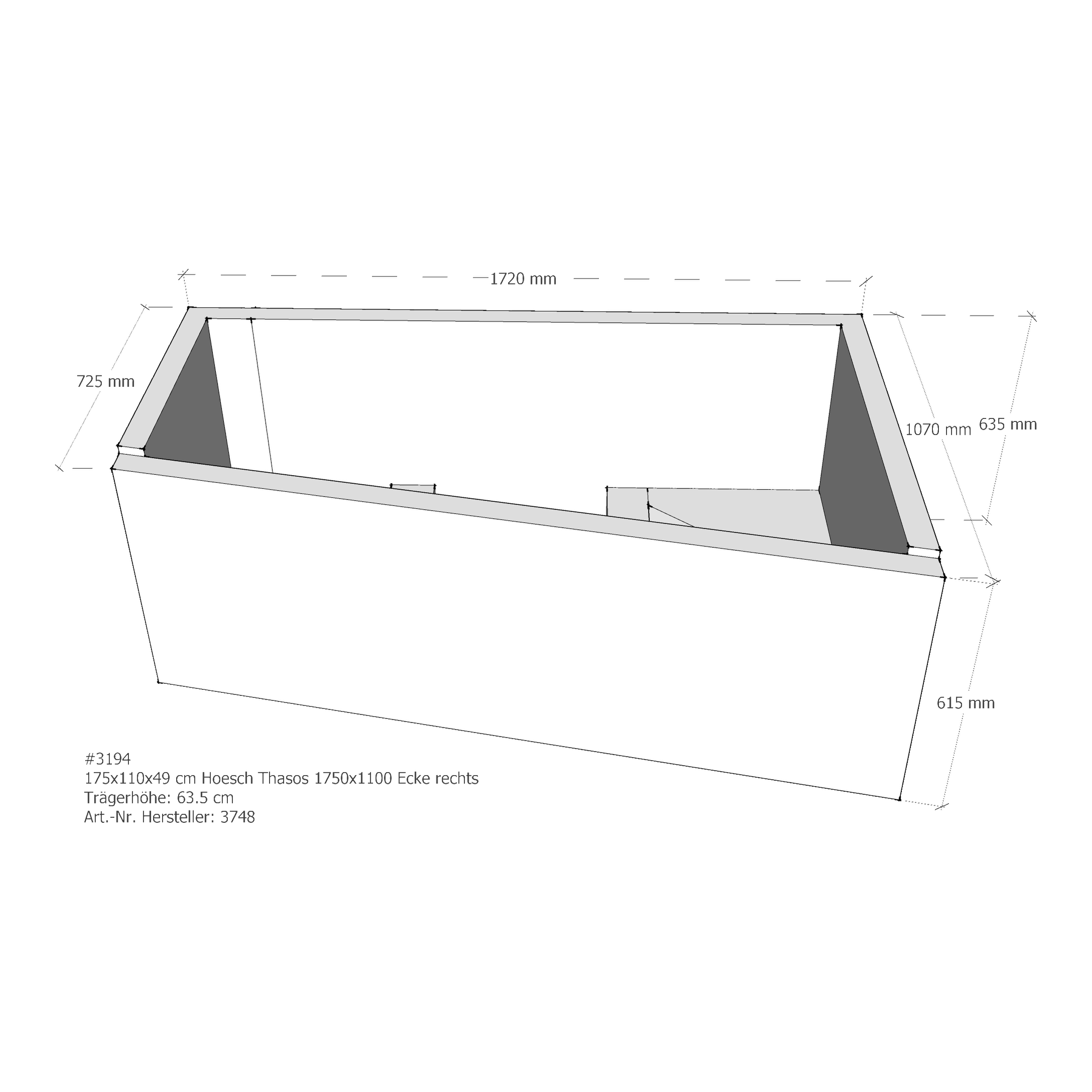 Badewannenträger für Hoesch Thasos 1750x1100 rechts 175 × 110 × 49 cm