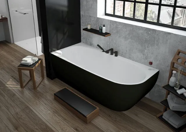 Hoesch iSensi Eck 1800x800 Monolith links Überlaufschlitz, BiColor Weiß-Schwarz Hoesch iSensi Eck 1800x800 Monolith links Überlaufschlitz, BiColor Weiß-Schwarz