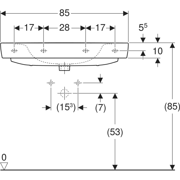 Wandwaschtisch „Renova Plan“, rechteckig 85 × 48 cm in weiß alpin