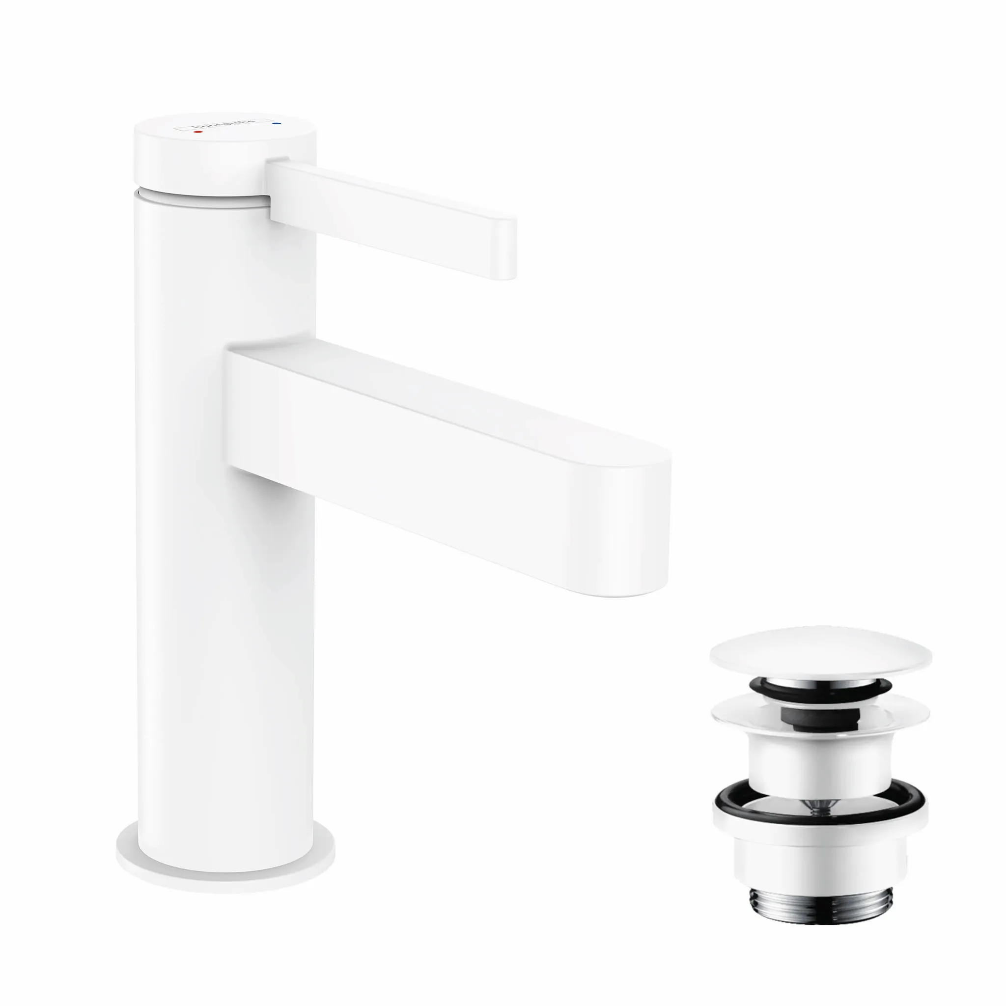 Hansgrohe Finoris Einhebel-Waschtischmischer 100 mit Push-Open Ablaufgarnitur, Mattweiß Hansgrohe Finoris Einhebel-Waschtischmischer 100 mit Push-Open Ablaufgarnitur, Mattweiß