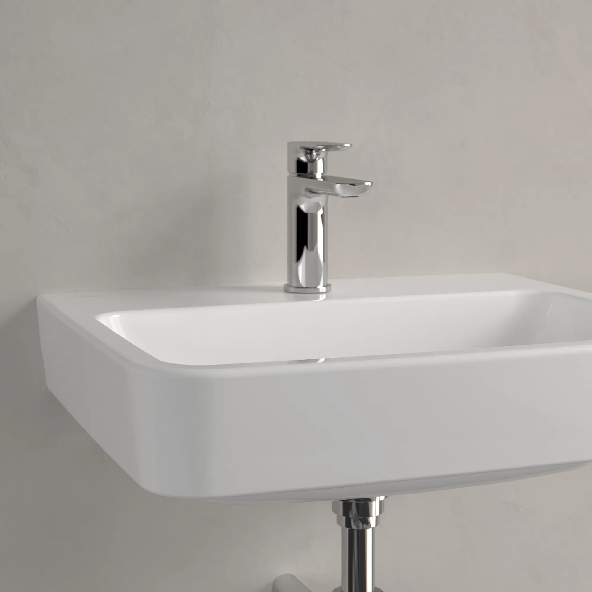 Villeroy & Boch O.novo Eck-Waschbecken, weiß Alpin CeramicPlus, 550 x 460 mm, Höhe 175 mm, Wandmontage, 3-Loch-Armatur Villeroy & Boch O.novo Eck-Waschbecken, weiß Alpin CeramicPlus, 550 x 460 mm, Höhe 175 mm, Wandmontage, 3-Loch-Armatur