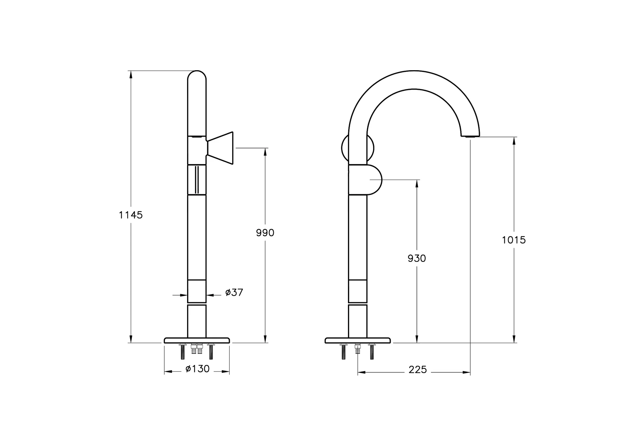 VitrA Liquid Einhebel-Waschtischmischer Bodenmontage Griff rechts H: 115 cm Chrom
