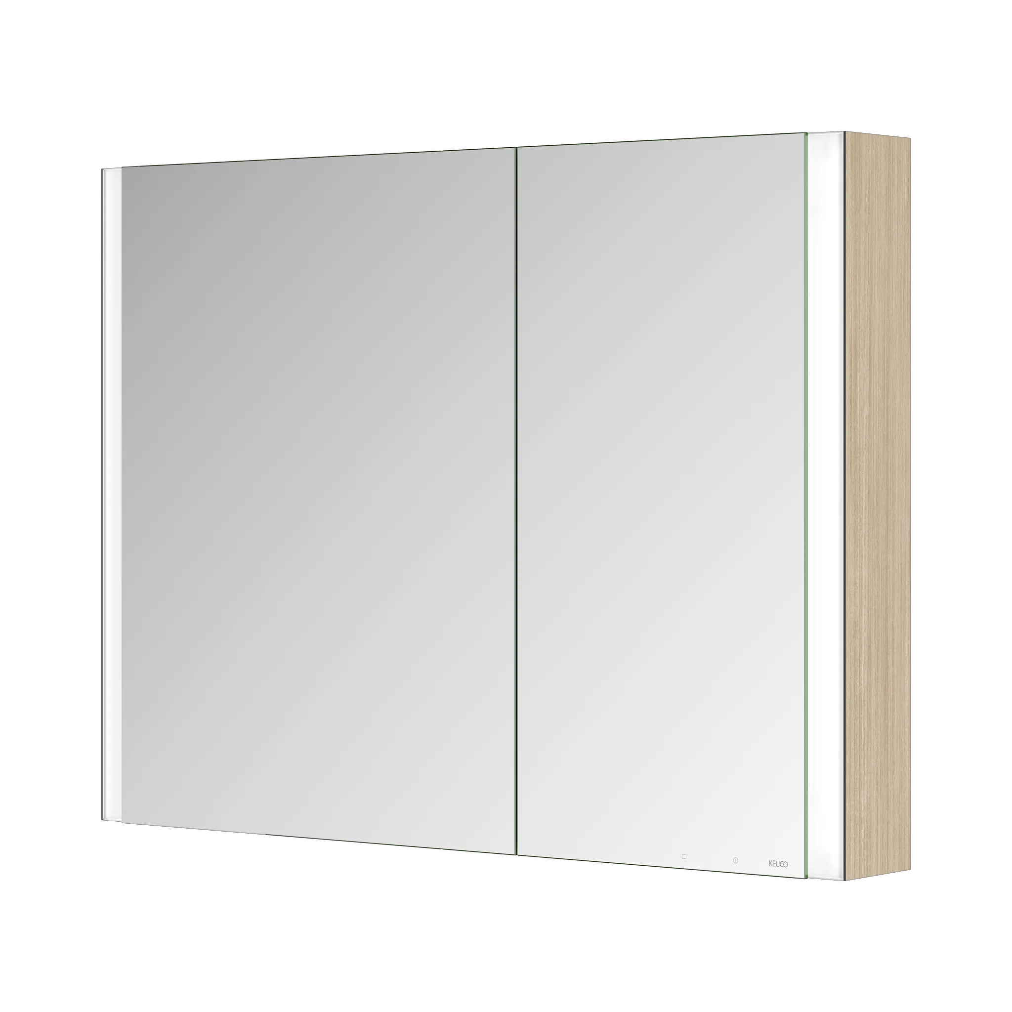 KEUCO Wandvorbau Spiegelschrank „Somaris“ Eiche hell Dekor, Aufputz, mit Spiegelheizung 1000 × 710 × 127 mm