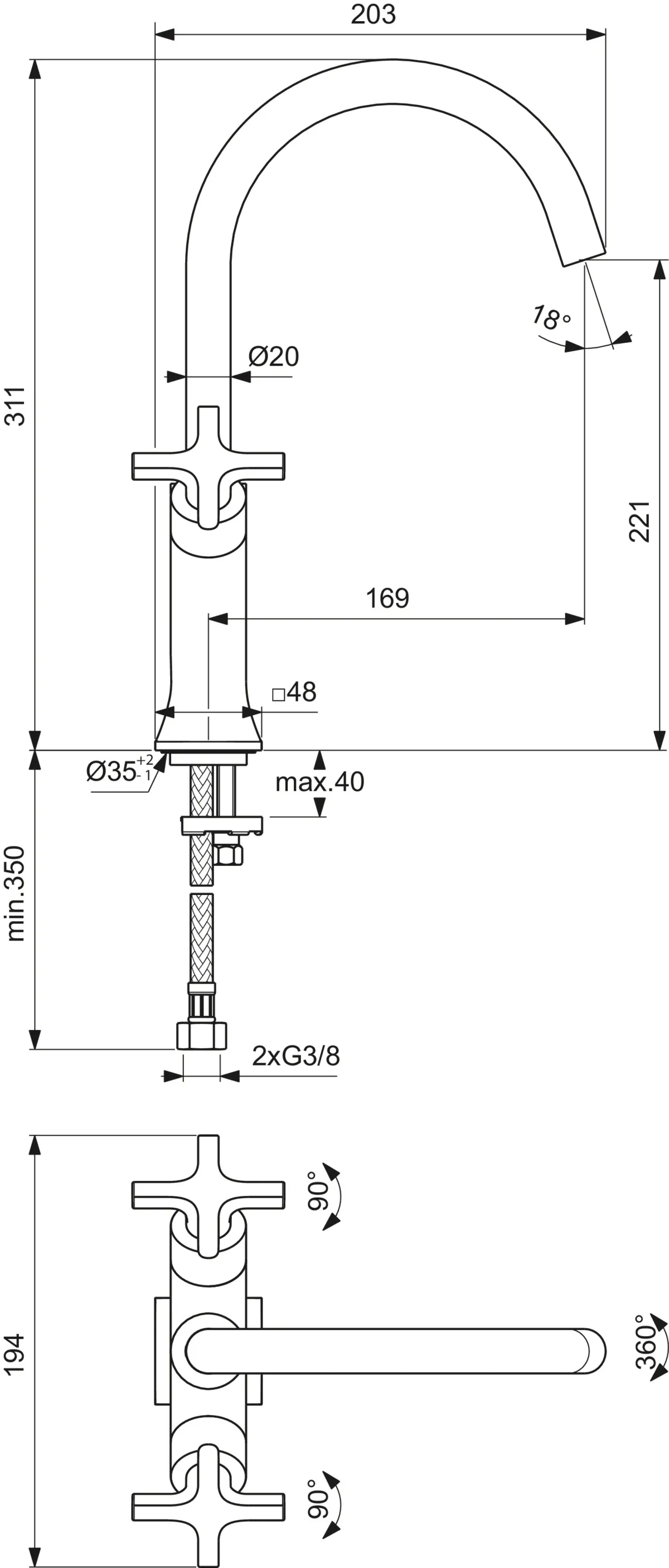 Zweihand-Waschtischarmatur „JoyNeo“ Ausladung 169 mm in Chrom