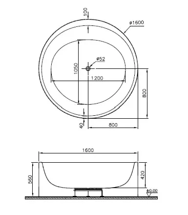 VitrA Istanbul Badewanne zylindrisch 160 cm Duo Maxi freistehend Acryl Weiß Hochglanz