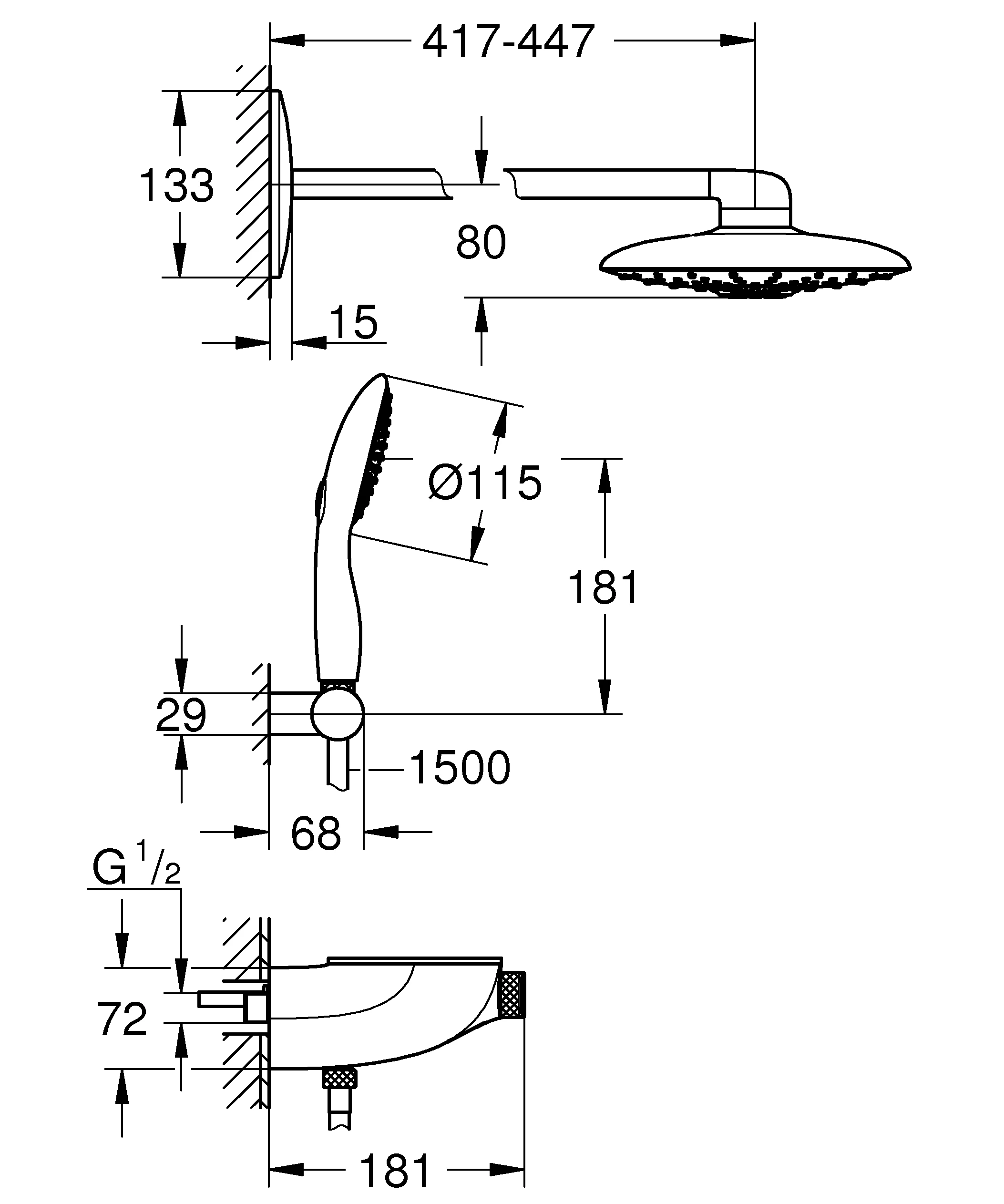 Duschsystem Rainshower System SmartControl Duo 360 26443, mit Thermostatbatterie, Auf-/Unterputz Kombination, chrom