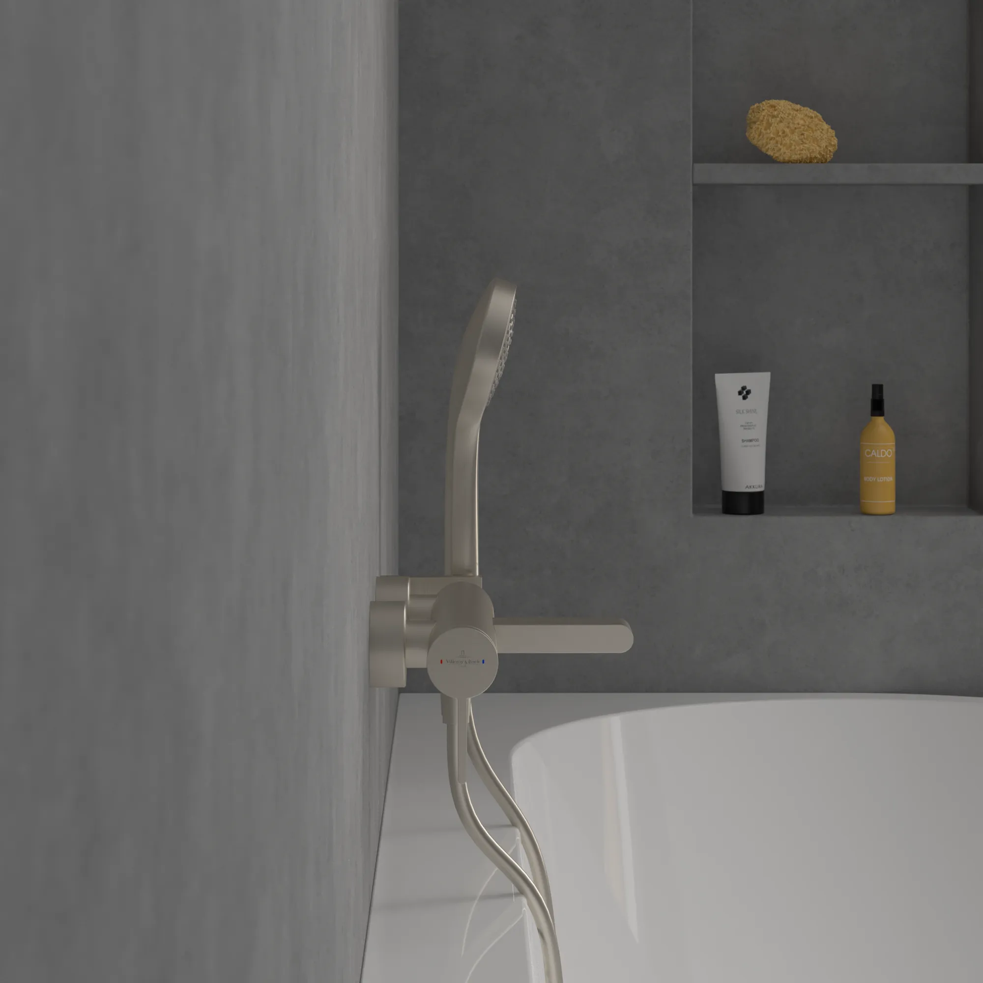 Villeroy & Boch Einhebel-Badewannenarmatur Dawn, Brushed Nickel Matt, 111 mm Höhe, 274 x 186 mm Maße Villeroy & Boch Einhebel-Badewannenarmatur Dawn, Brushed Nickel Matt, 111 mm Höhe, 274 x 186 mm Maße