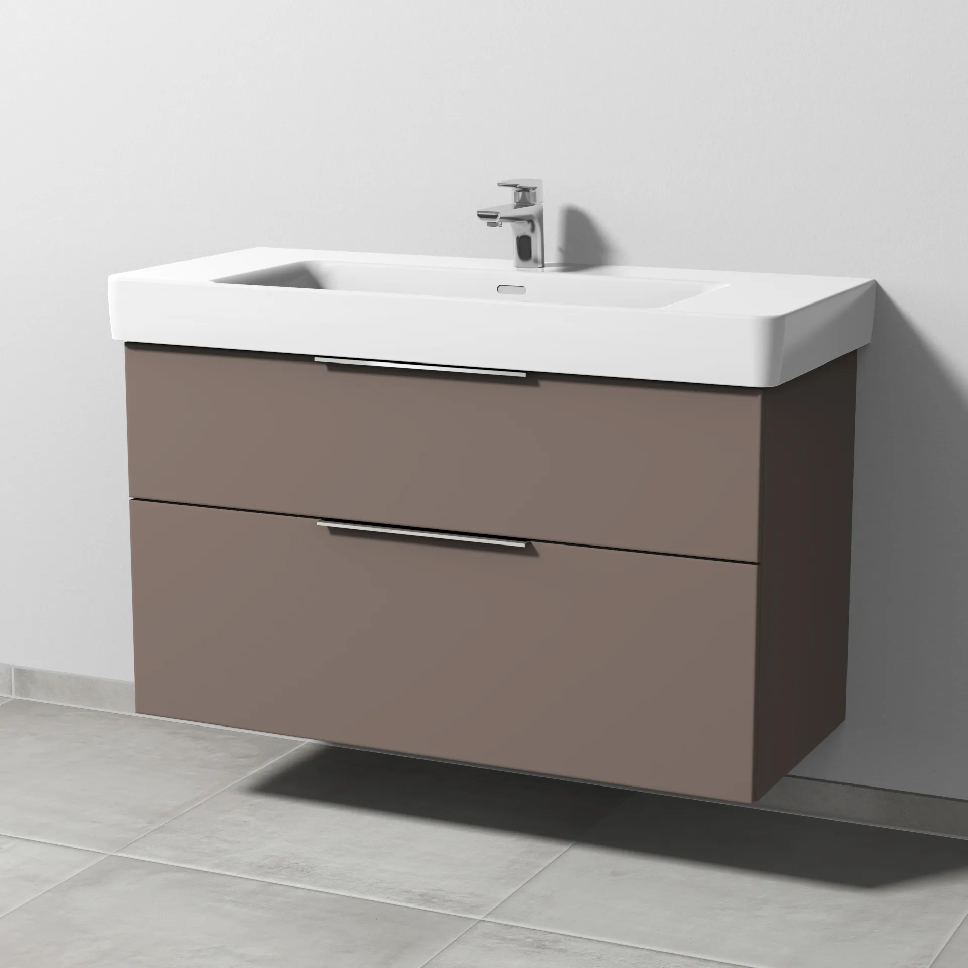 Sanipa Waschtischunterschrank „3way“ passend zu Keramik-Waschtische Pro S von Laufen 1000 × 593 × 437 mm in Taupe (matt), Becken mittig