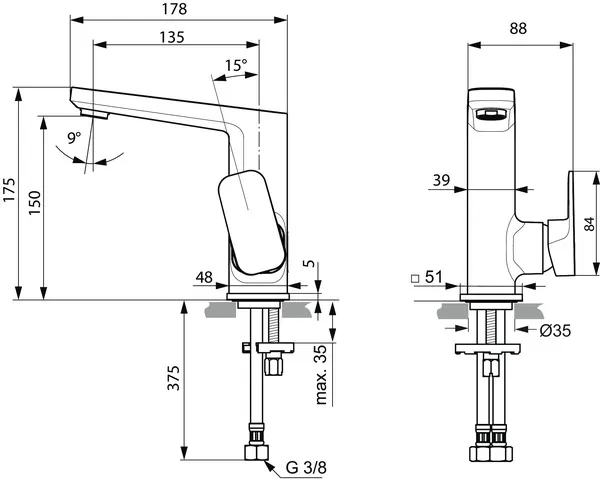 Ideal Standard Waschtischarmatur Tonic II, hoher Auslauf, 5 l/min., Chrom Ideal Standard Waschtischarmatur Tonic II, hoher Auslauf, 5 l/min., Chrom