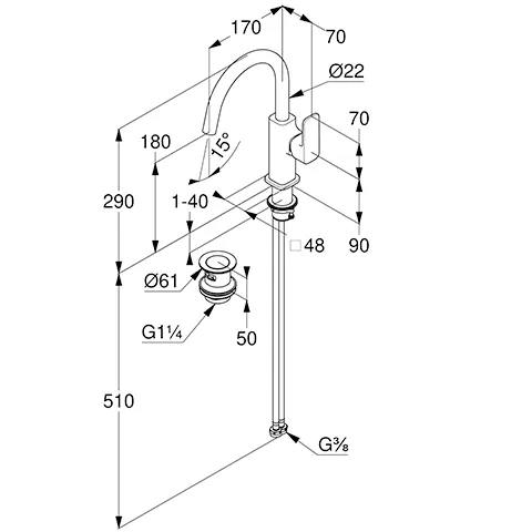 Kludi RENON Waschtisch-Einhandmischer seitliche Betätigung Brushed Gold, DN 15 Kludi RENON Waschtisch-Einhandmischer seitliche Betätigung Brushed Gold, DN 15