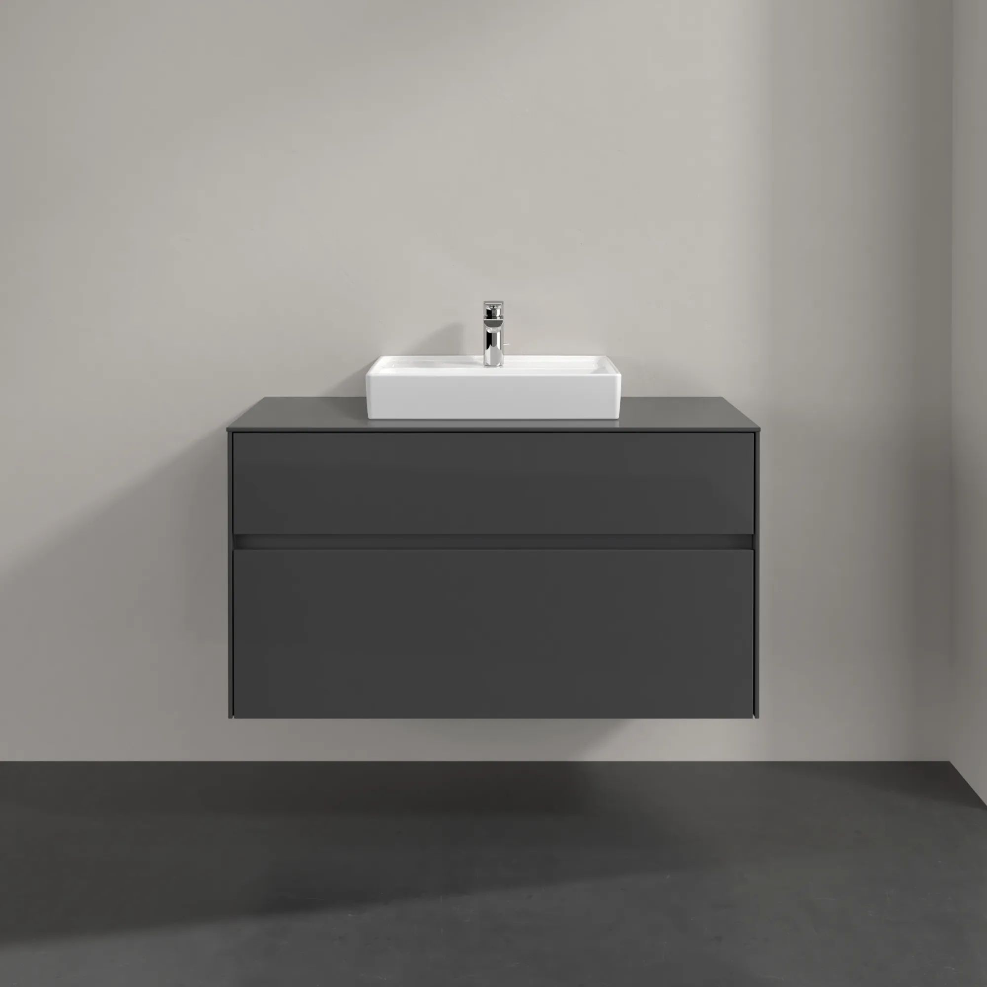 Villeroy & Boch Waschtischunterschrank „Collaro“ 1000 × 548 × 500 mm Glossy Grey, ohne Beleuchtung, für Becken mittig