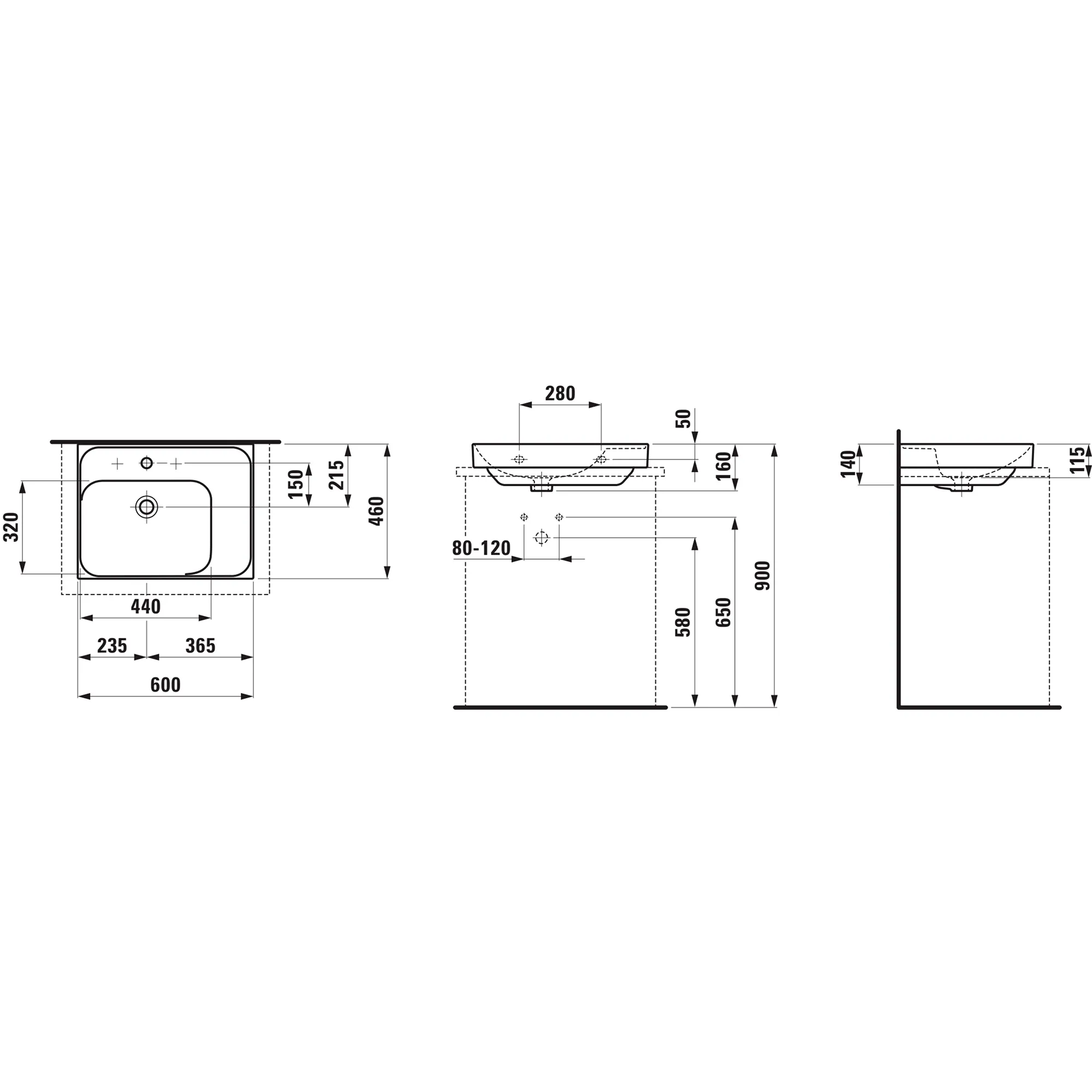 Aufsatzwaschtisch MEDA 460x600x160 Ablage rechts 1 Hahnloch mit Überlauf Weiß Aufsatzwaschtisch MEDA 460x600x160 Ablage rechts 1 Hahnloch mit Überlauf Weiß