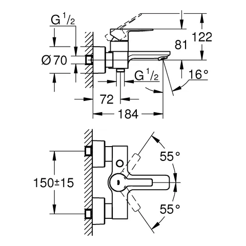 Grohe Lineare Einhand-Wannenbatterie, ½ Wandmontage Grohe Lineare Einhand-Wannenbatterie, ½ Wandmontage