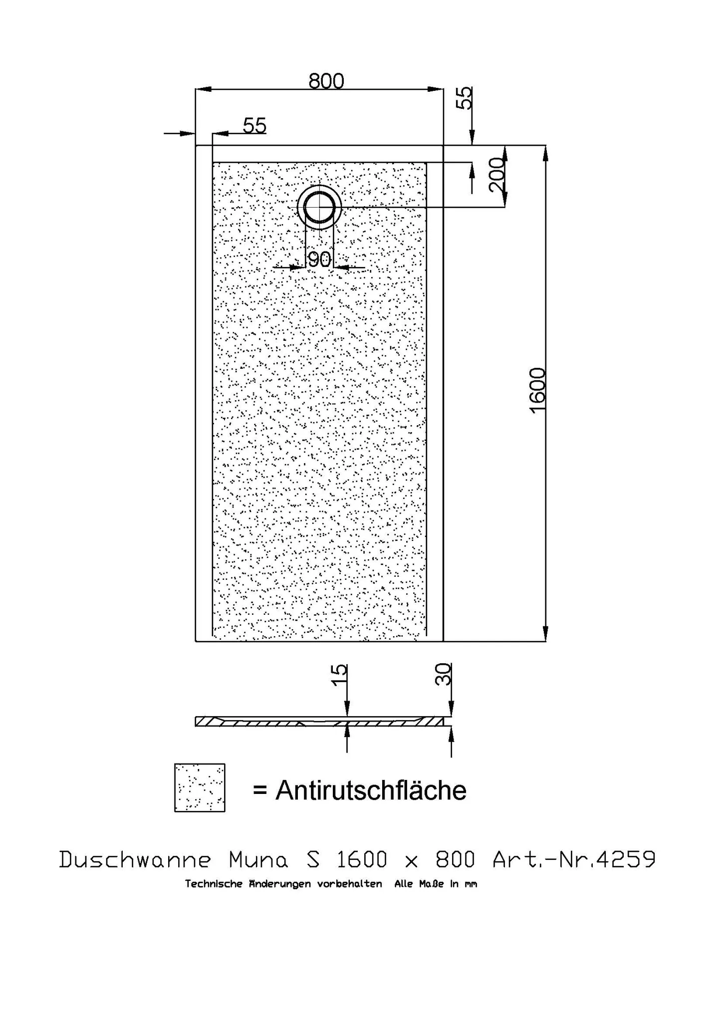 Duschwanne „Muna S“ Rechteck 160 × 80 cm in Weiß