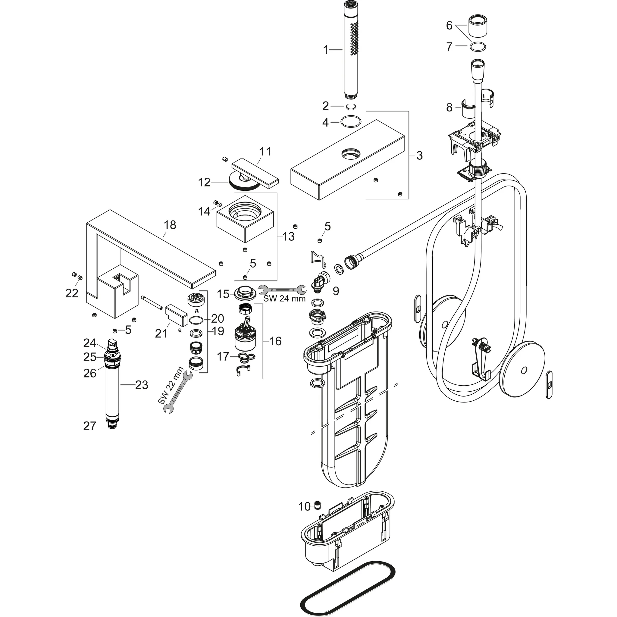 3-Loch Wannenmischer Axor Edge F-Set Diamantschliff chrom Wannenrandmontage 3-Loch Wannenmischer Axor Edge F-Set Diamantschliff chrom Wannenrandmontage
