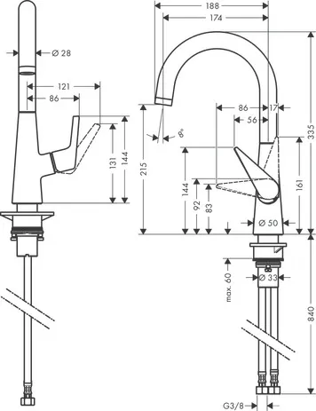 Spültischmischer 220 Talis M51 1jet chrom
