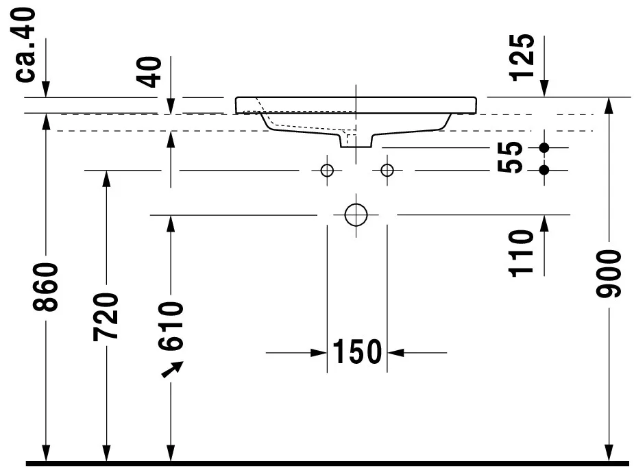 Einbauwaschtisch „2nd floor“ 60 × 43 × 12,5 cm, Hahnlochposition mittig Einbauwaschtisch „2nd floor“ 60 × 43 × 12,5 cm, Hahnlochposition mittig