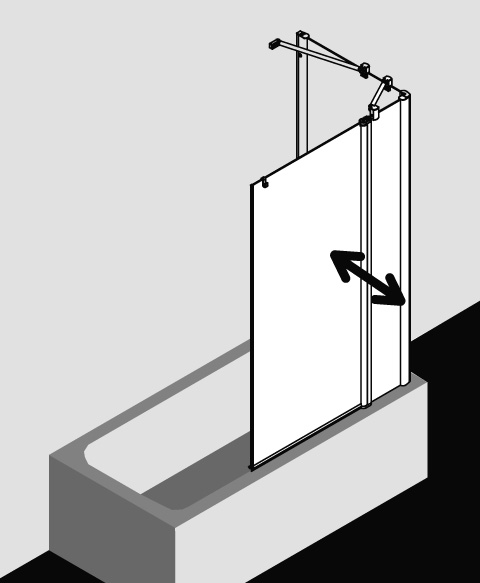 PEGA PEDTR Pendelflügel mit Festfeld rechts, Höhe 1500 mm, Breitenverstellmaß 1090-1115 mm, Farbe Silber Hochglanz, Glas ESG Klar