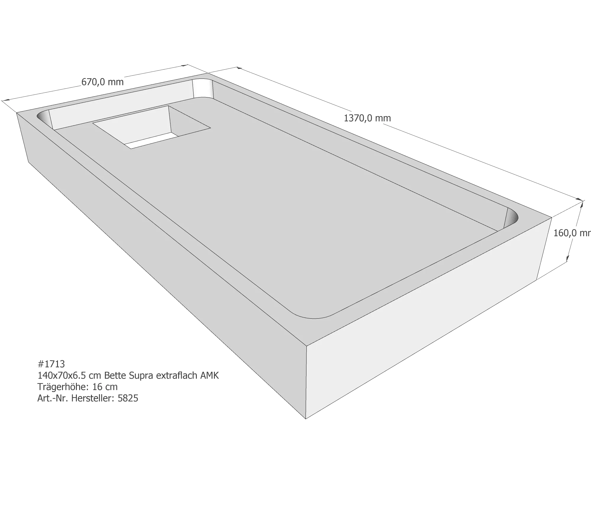 Duschwannenträger für Bette Supra (extraflach) 140 × 70 × 6,5 cm Breite: 70 cm / Länge: 140 cm Duschwannenträger für Bette Supra (extraflach) 140 × 70 × 6,5 cm Breite: 70 cm / Länge: 140 cm