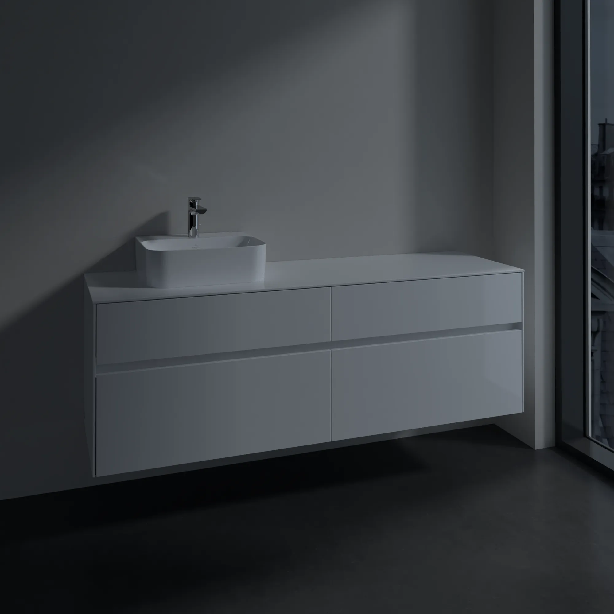 Villeroy & Boch Waschtischunterschrank „Collaro“ 1600 × 548 × 500 mm Glossy White, ohne Beleuchtung, für Becken links