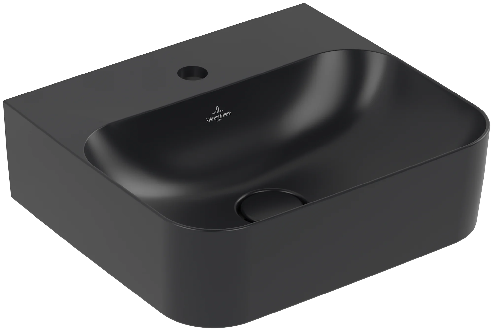 Villeroy & Boch Handwaschbecken Finion 43644C, re-eckig Pure Black CeramicPlus, 430 x 390 mm, Höhe 140 mm, Wandmontage